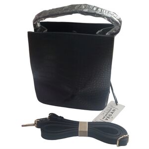 Aota Vegan Stylish Black Croc-Embossed Crossbody Bag